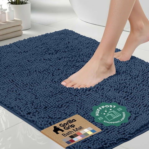 GORILLA GRIP front view of navy bath rug showing color and size benefit