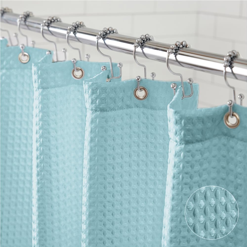 GORILLA GRIP front view spa blue curtain showing full design and neat hang
