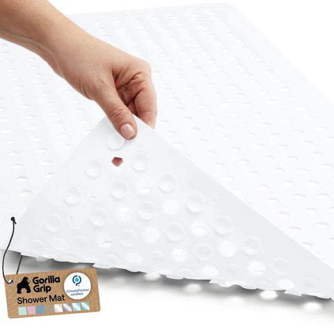GORILLA GRIP front view of white mat showing full coverage and benefit of traction