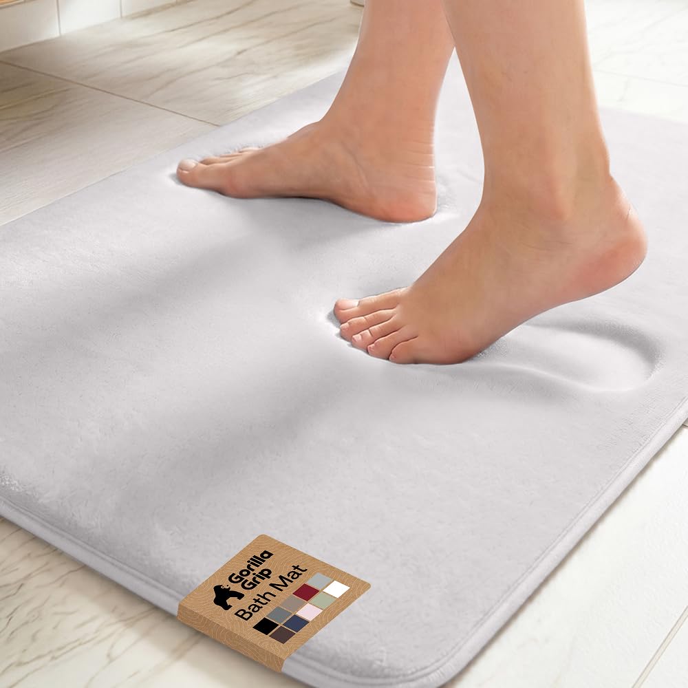 GORILLA GRIP front view light gray rug showing compact fit and neutral style