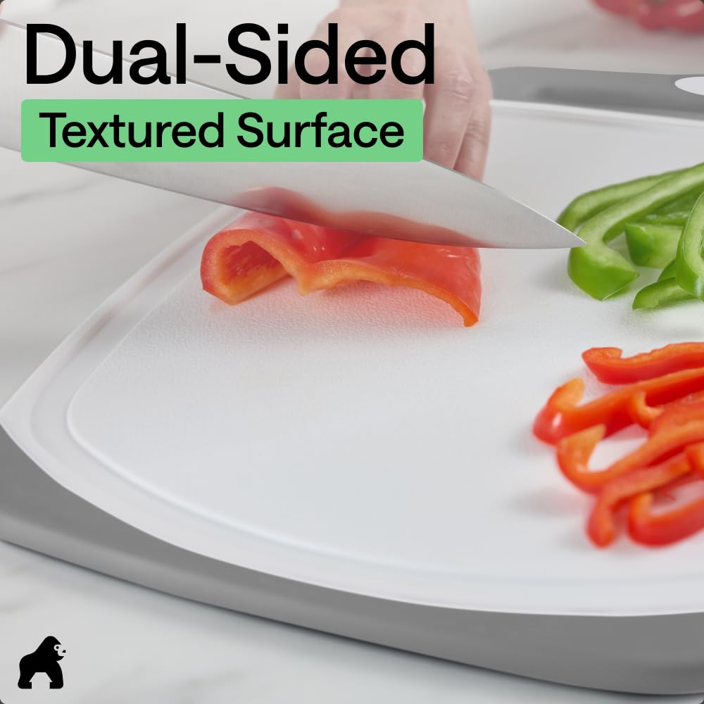 GORILLA GRIP cutting board in use on countertop for stable chopping