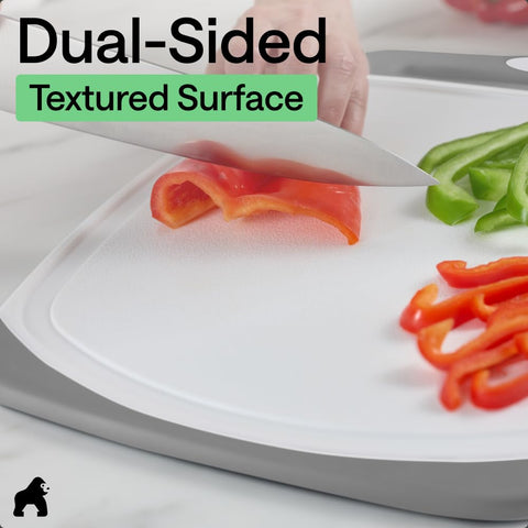 GORILLA GRIP cutting board in use on countertop for stable chopping
