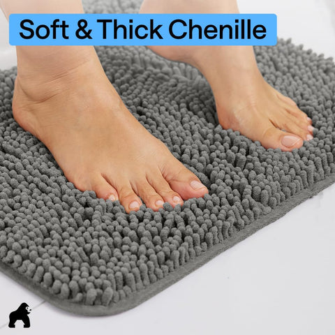 GORILLA GRIP bath rug placed outside a shower absorbing water and preventing slippery floors