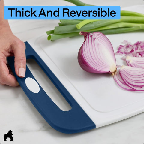 GORILLA GRIP board in use chopping vegetables demonstrating stable prep surface