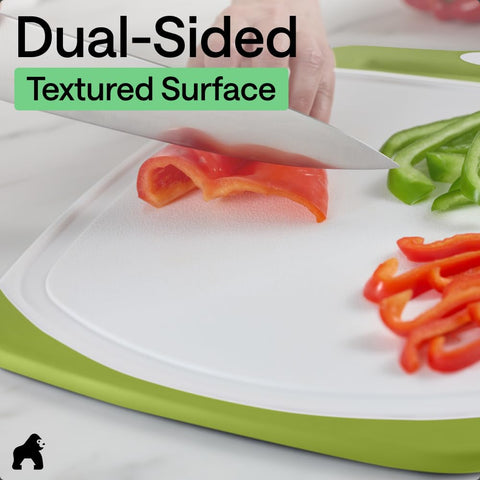 GORILLA GRIP cutting vegetables on board showing fast, safe meal prep benefit