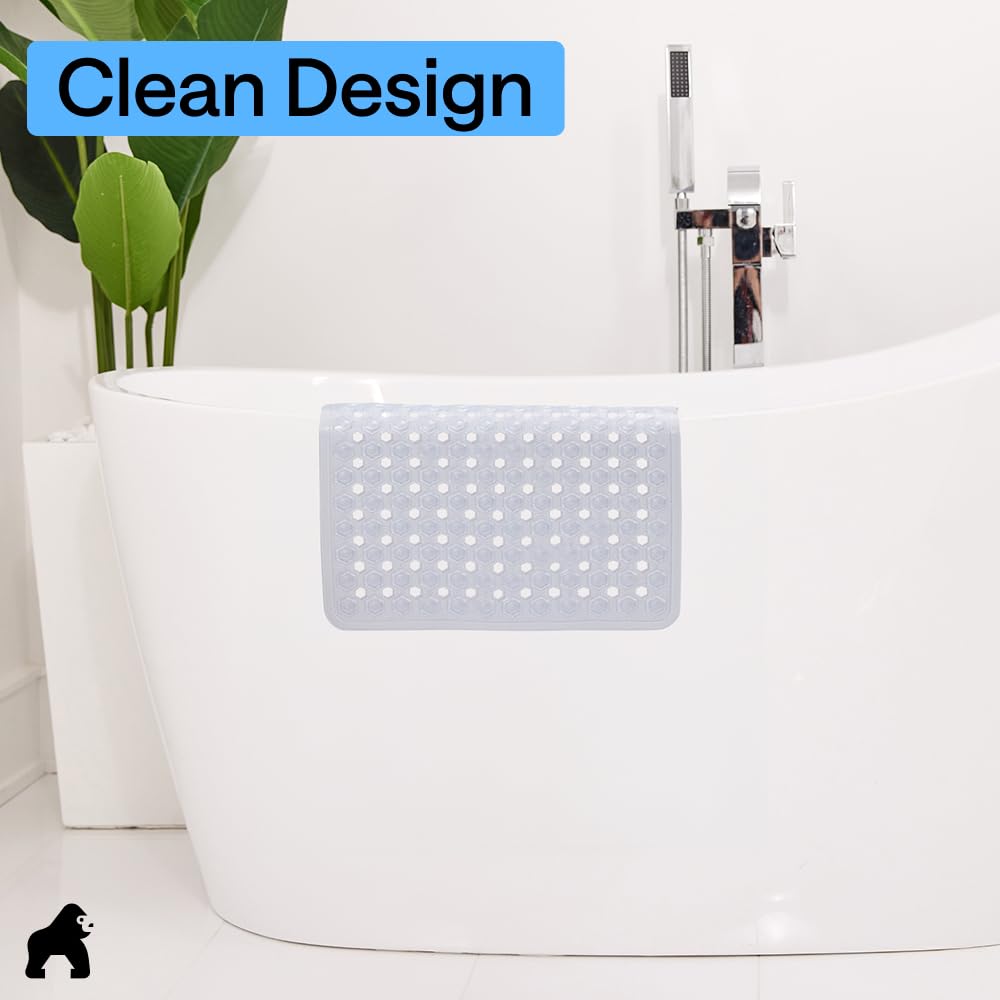 GORILLA GRIP in staged bathroom showing discreet clear design and safety