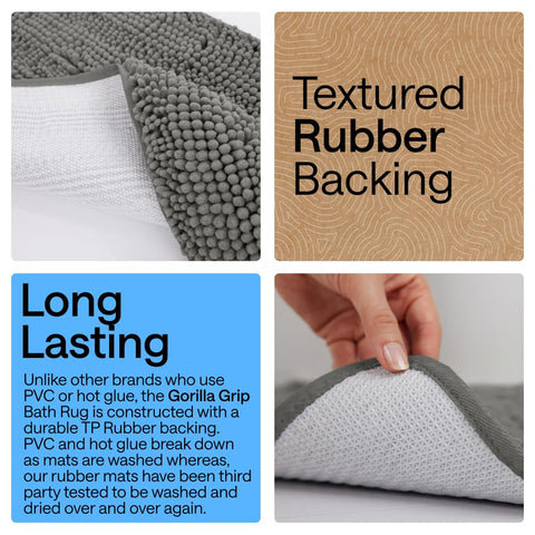 GORILLA GRIP textured TP rubber backing detail for stability and long-lasting wash durability