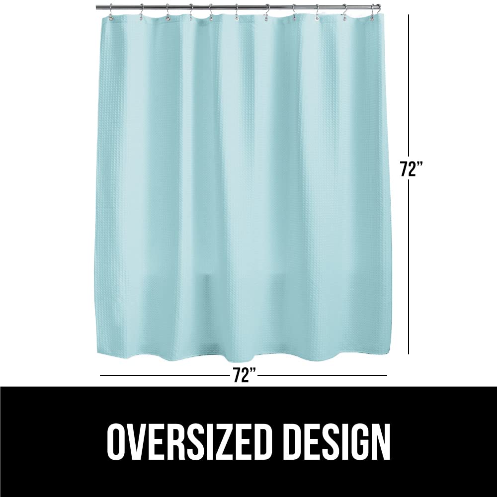 GORILLA GRIP curtain beside tub showing 72x72 size for comprehensive fit