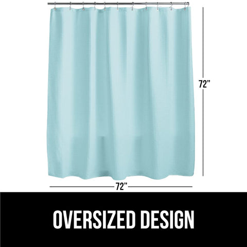 GORILLA GRIP curtain beside tub showing 72x72 size for comprehensive fit