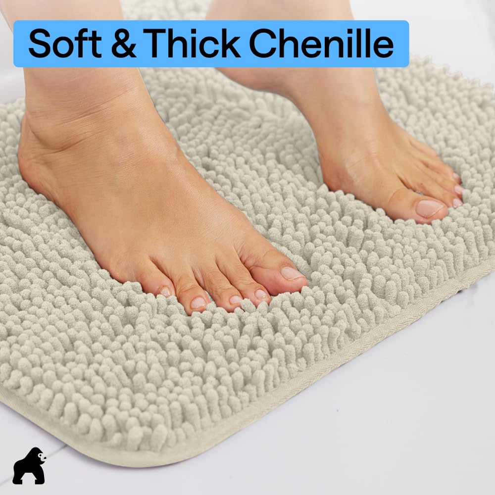 GORILLA GRIP rug next to toilet showing 36x24 scale for proper bathroom fit