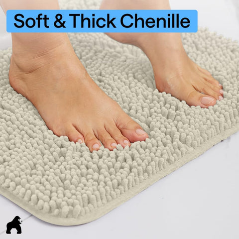 GORILLA GRIP rug next to toilet showing 36x24 scale for proper bathroom fit