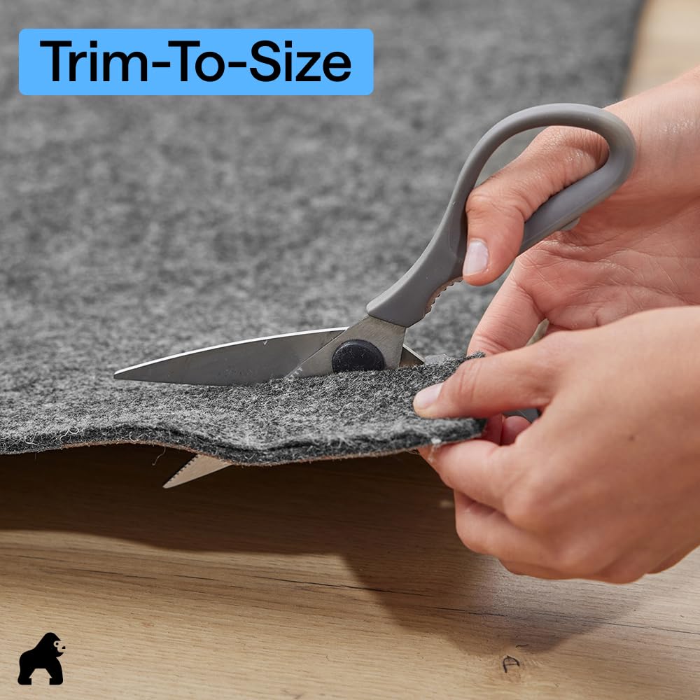 GORILLA GRIP pad under rug illustrating scratch and scuff protection for hardwood
