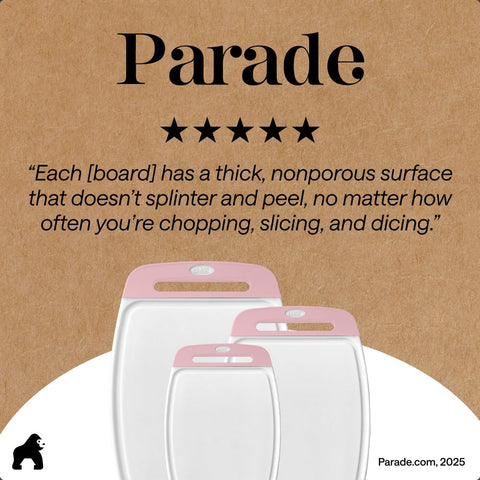 GORILLA GRIP textured underside shown to illustrate non-slip stability on counters