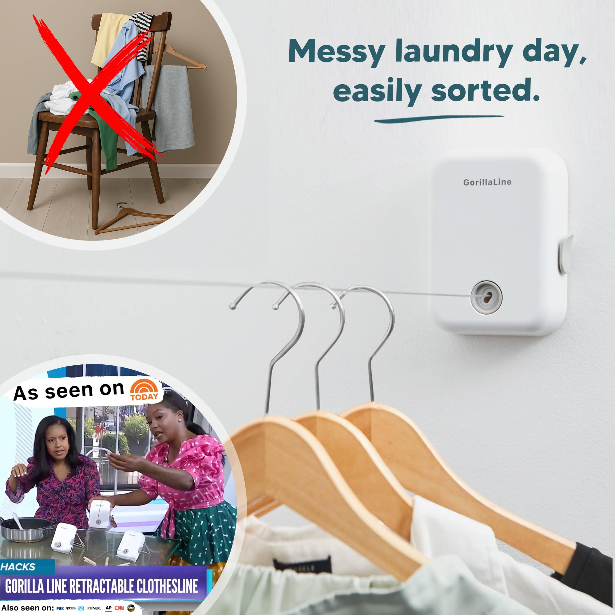 GorillaLine installed in bathroom with towels hanging to save energy and space