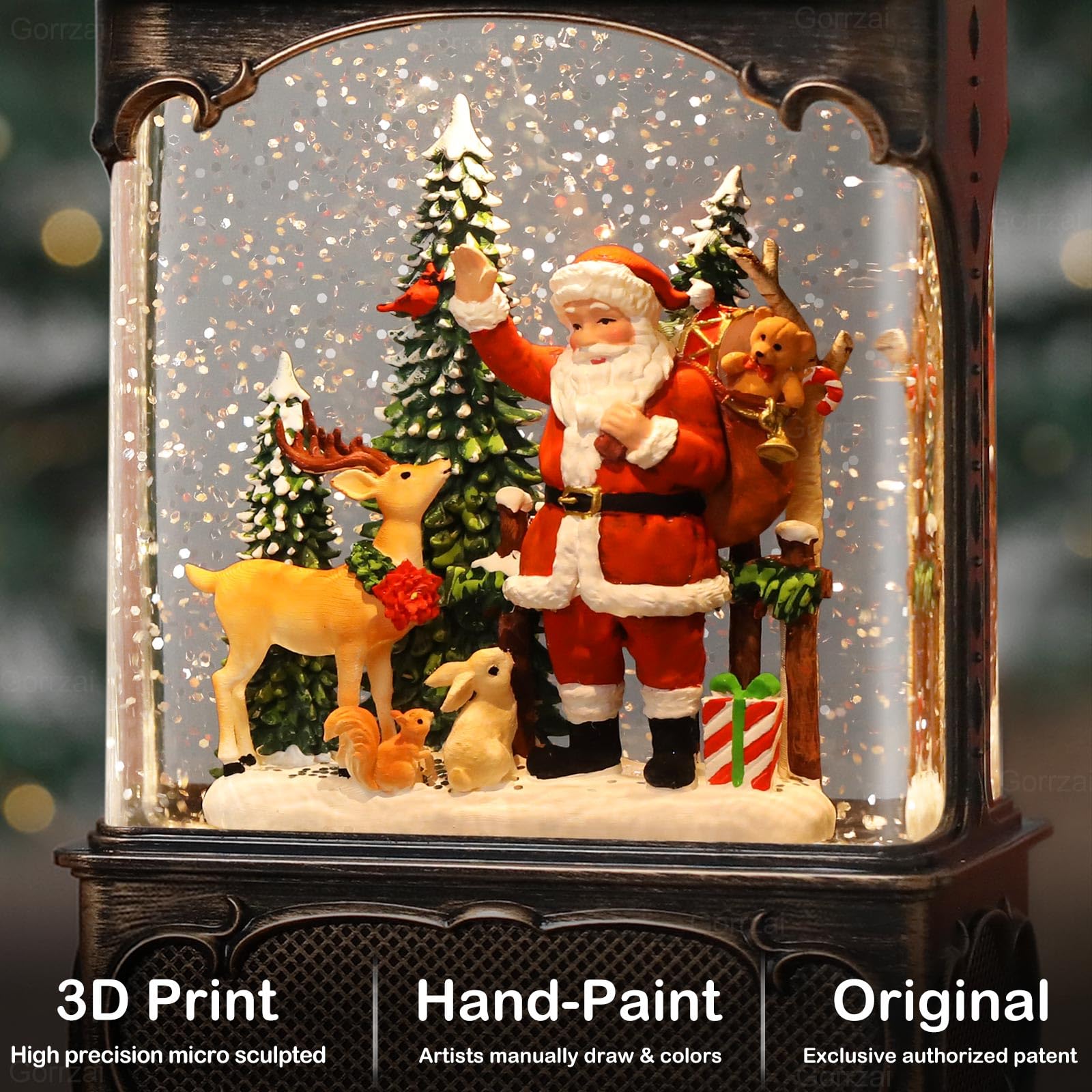 Gorrzai closeup of hand-painted Santa and reindeer detailing for authenticity