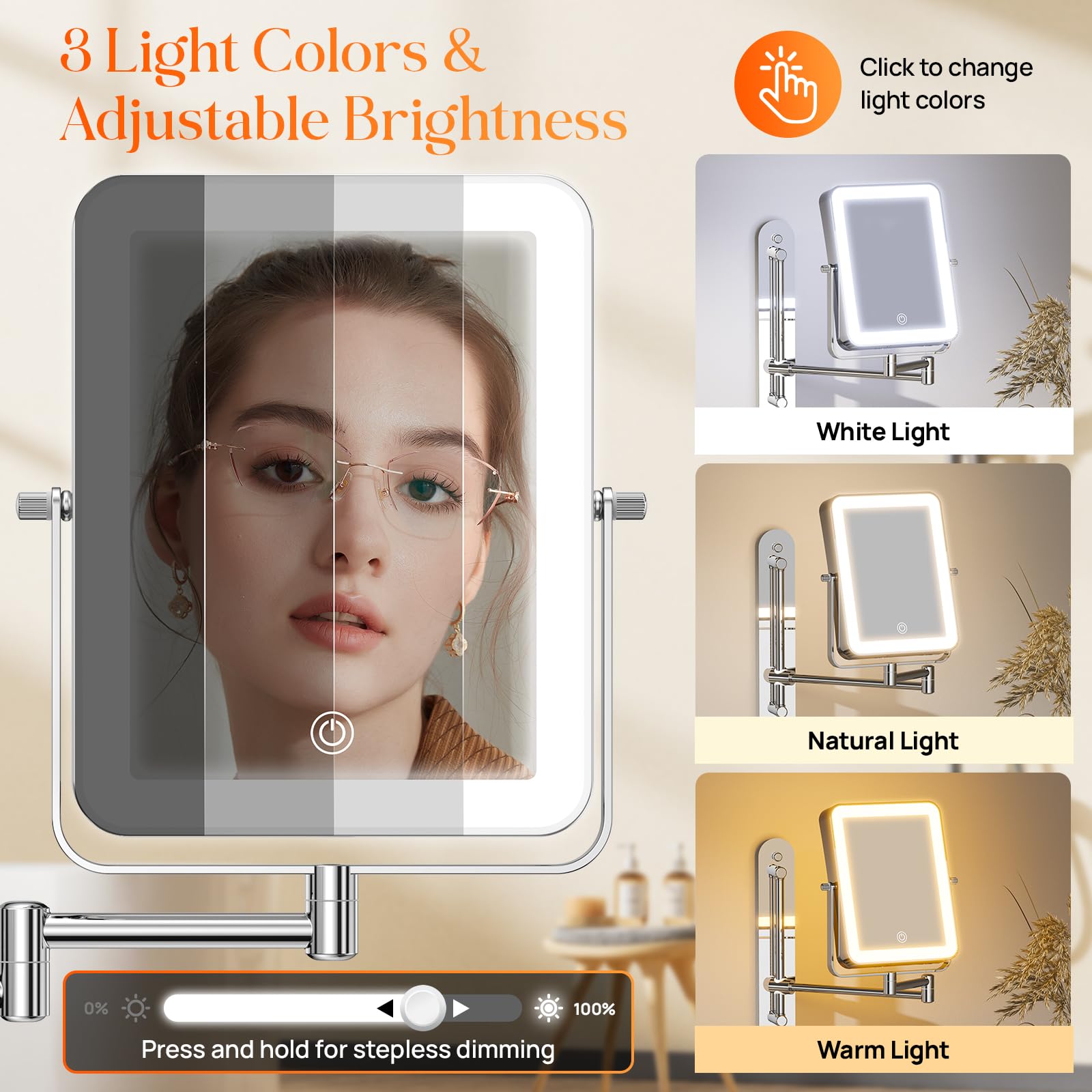 Gospire mirror lit in three color modes for accurate makeup lighting