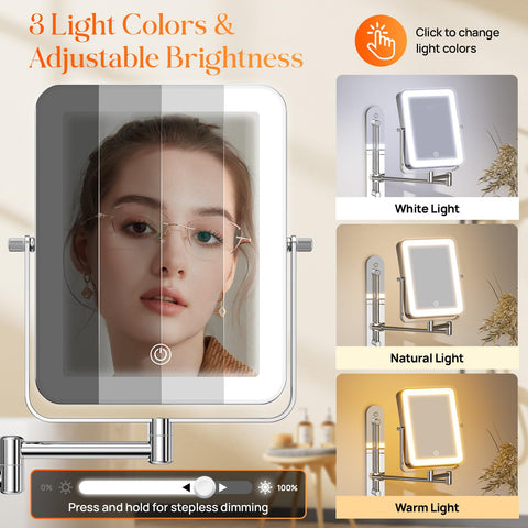 Gospire mirror lit in three color modes for accurate makeup lighting