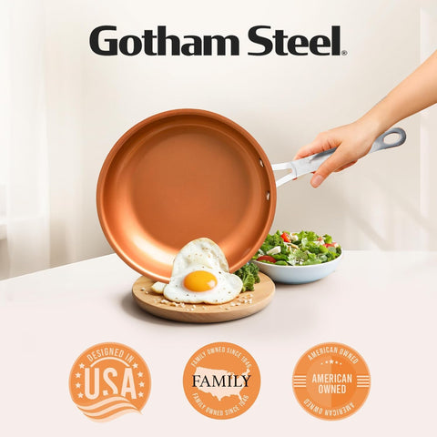 GOTHAM STEEL lifestyle shot in kitchen highlighting quick cleanup and everyday cooking