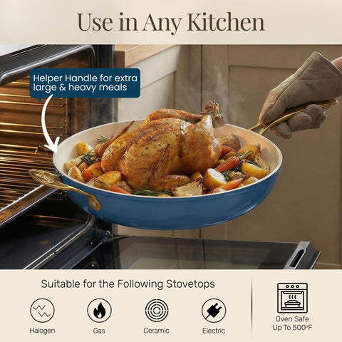 GOTHAM STEEL pan inside oven to show oven-safe up to 500°F convenience benefit