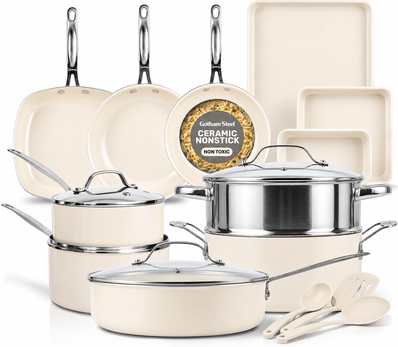 GOTHAM STEEL full 20-piece set front view showing complete kitchen coverage and convenience