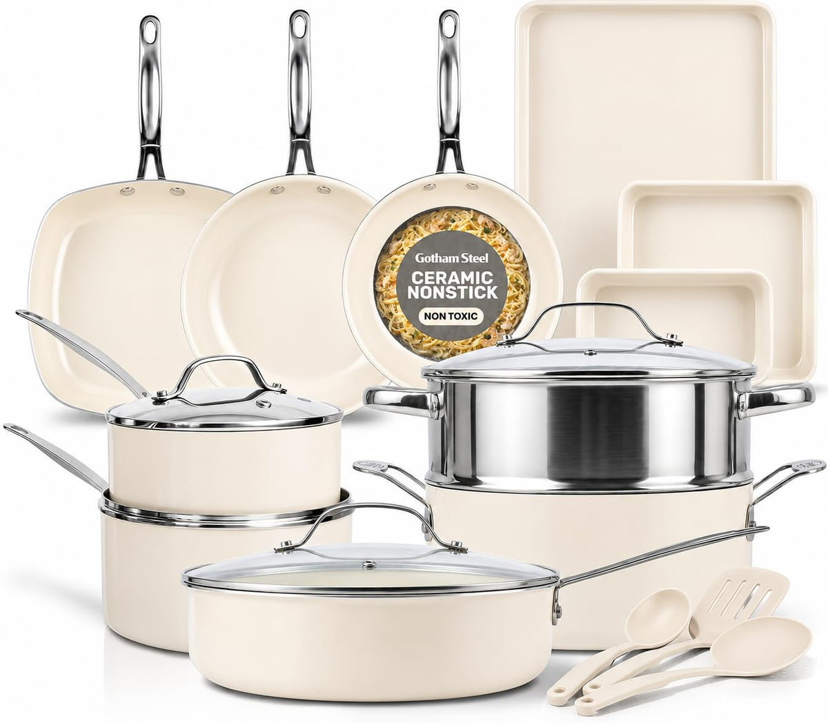 GOTHAM STEEL full 20-piece set front view showing complete kitchen coverage and convenience