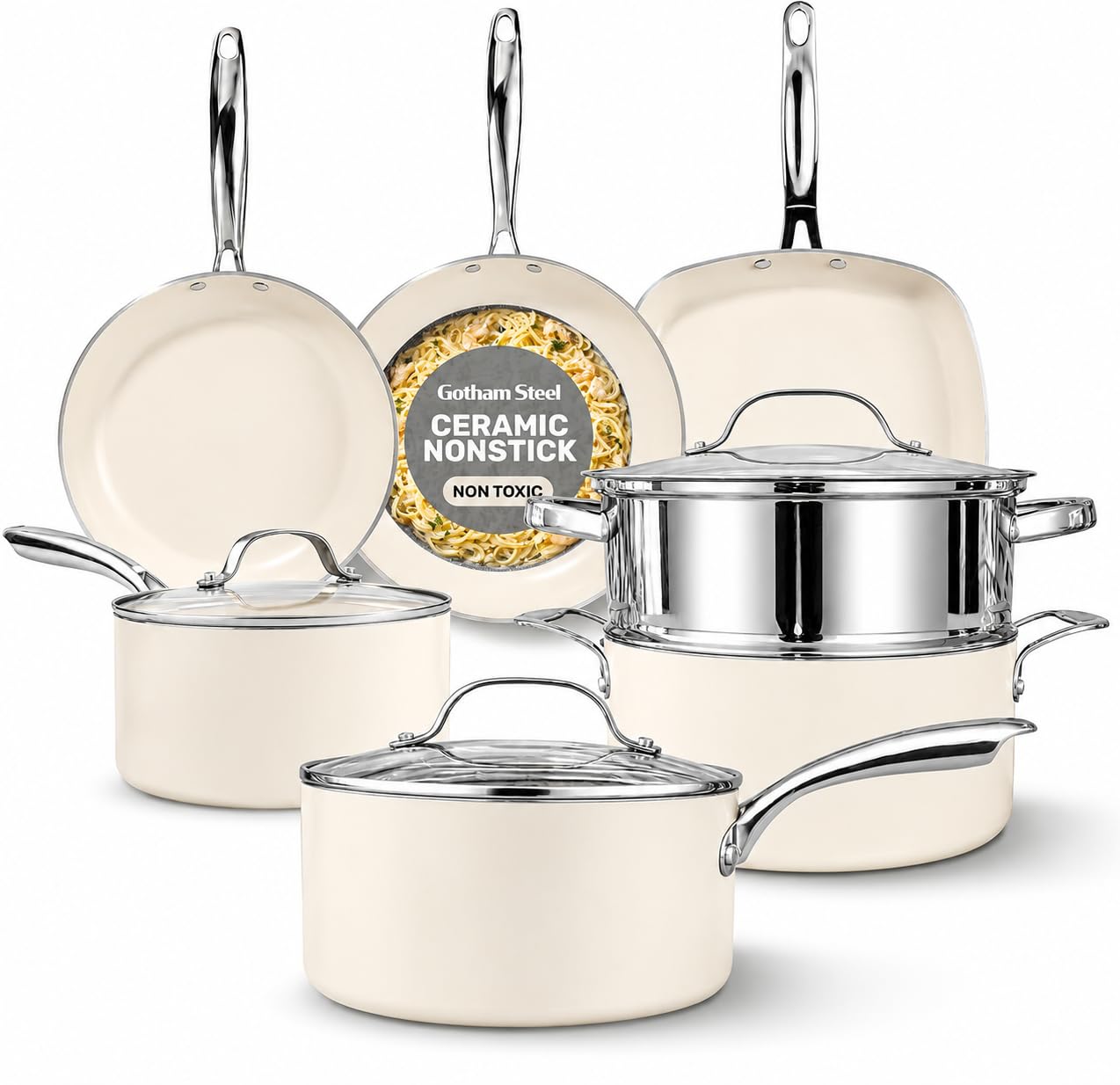 GOTHAM STEEL front view of full 12-piece set showing versatility and organized storage benefit