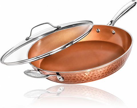 GOTHAM STEEL front view with lid shows large capacity and serving convenience