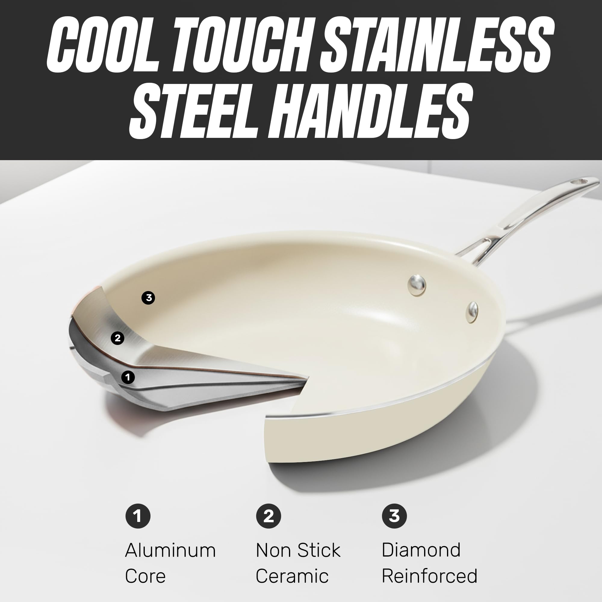 GOTHAM STEEL ergonomic handle and pan thickness showing lightweight handling benefit