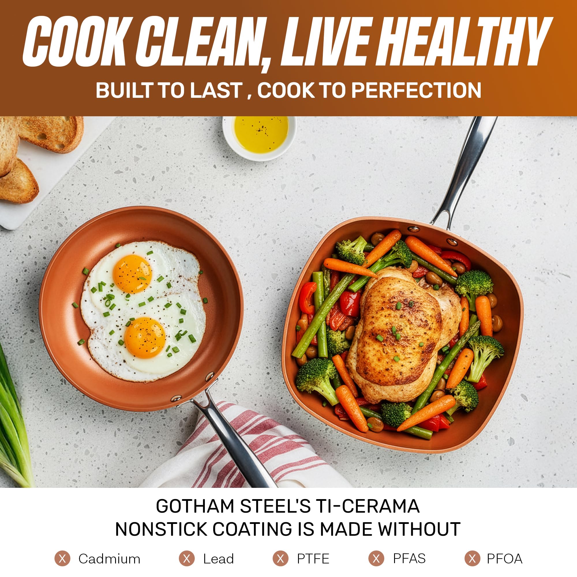 GOTHAM STEEL tempered glass lid detail allowing watchful cooking and moisture retention