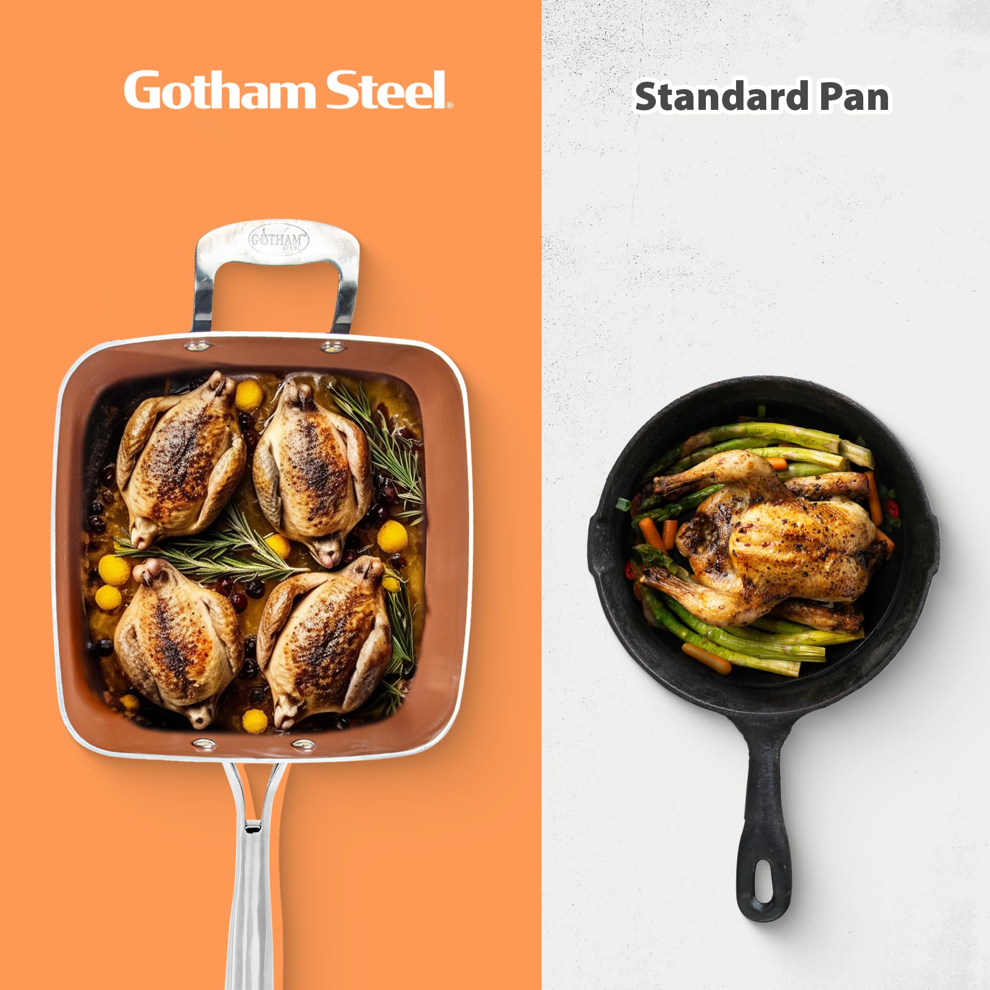 GOTHAM STEEL plated meal made in pan demonstrating one-pan convenience