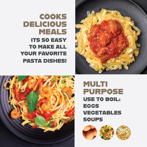 GOTHAM STEEL lifestyle kitchen scene serving pasta highlighting convenience benefit