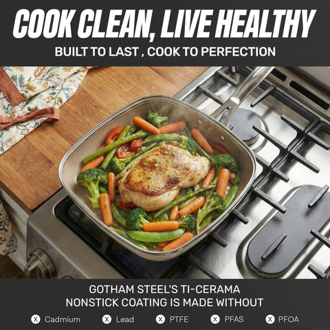 GOTHAM STEEL stainless-steel steamer inserted in 5 qt pot for gentle steaming benefit