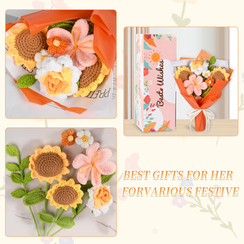 Gouraml close-up of sunflower crochet head highlighting bright details and cheerful look