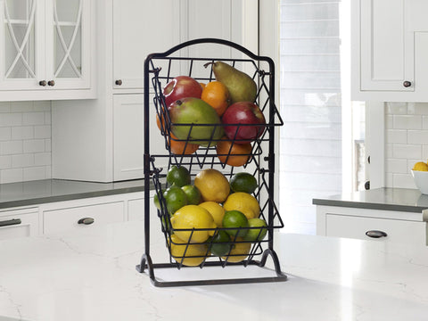 Gourmet Basics by Mikasa close-up of lower tier holding fruit and organized storage
