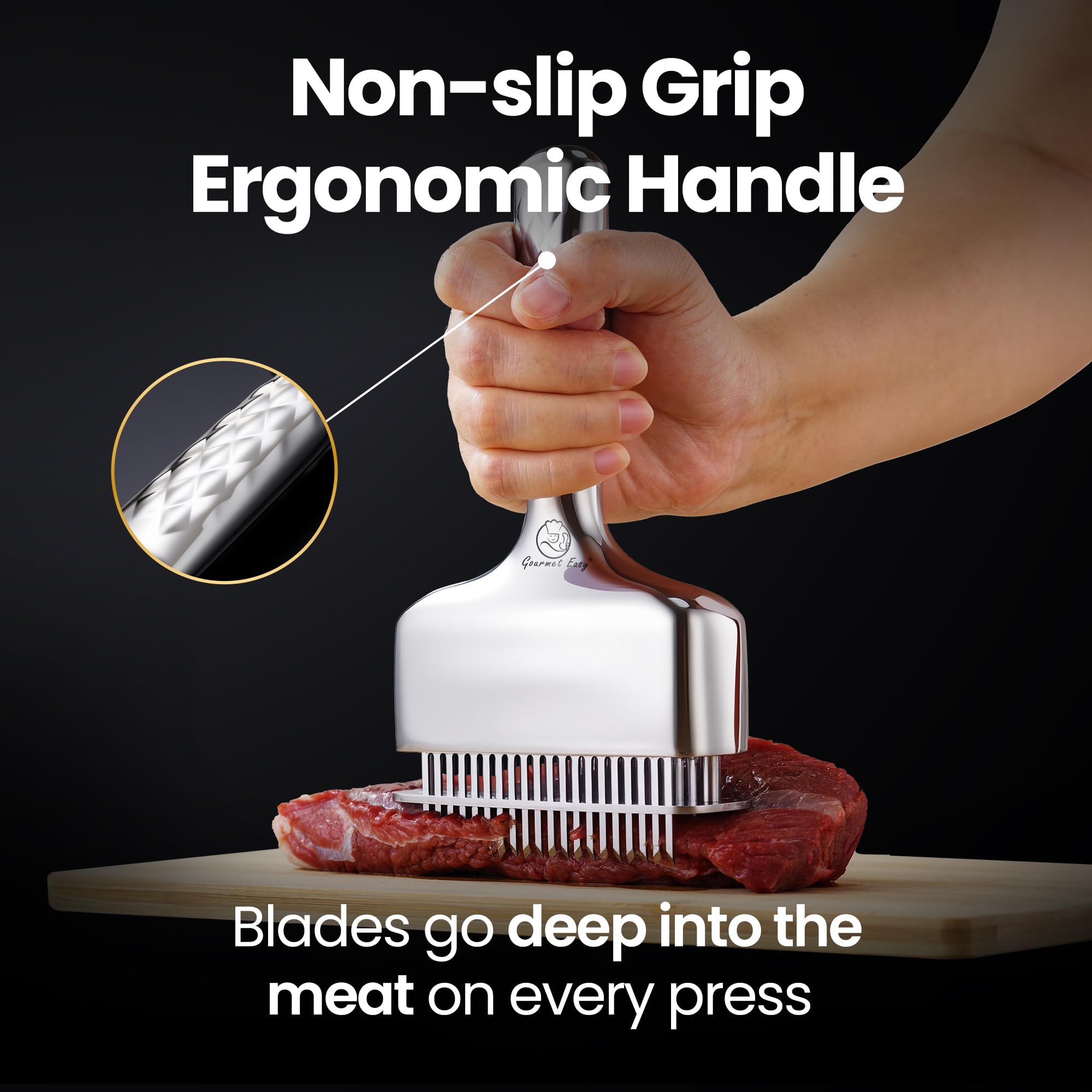 Gourmet Easy close-up of 60 sharp needles showing increased marinade absorption