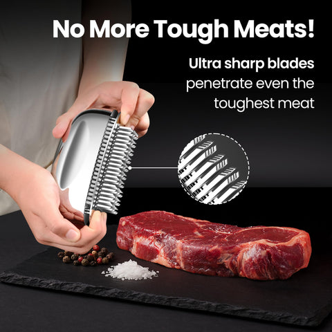 Gourmet Easy ergonomic handle close angle demonstrating comfortable grip for even pressure and easier tenderizing