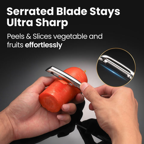 Gourmet Easy serrated blade close-up highlighting sharp edge for precise peeling