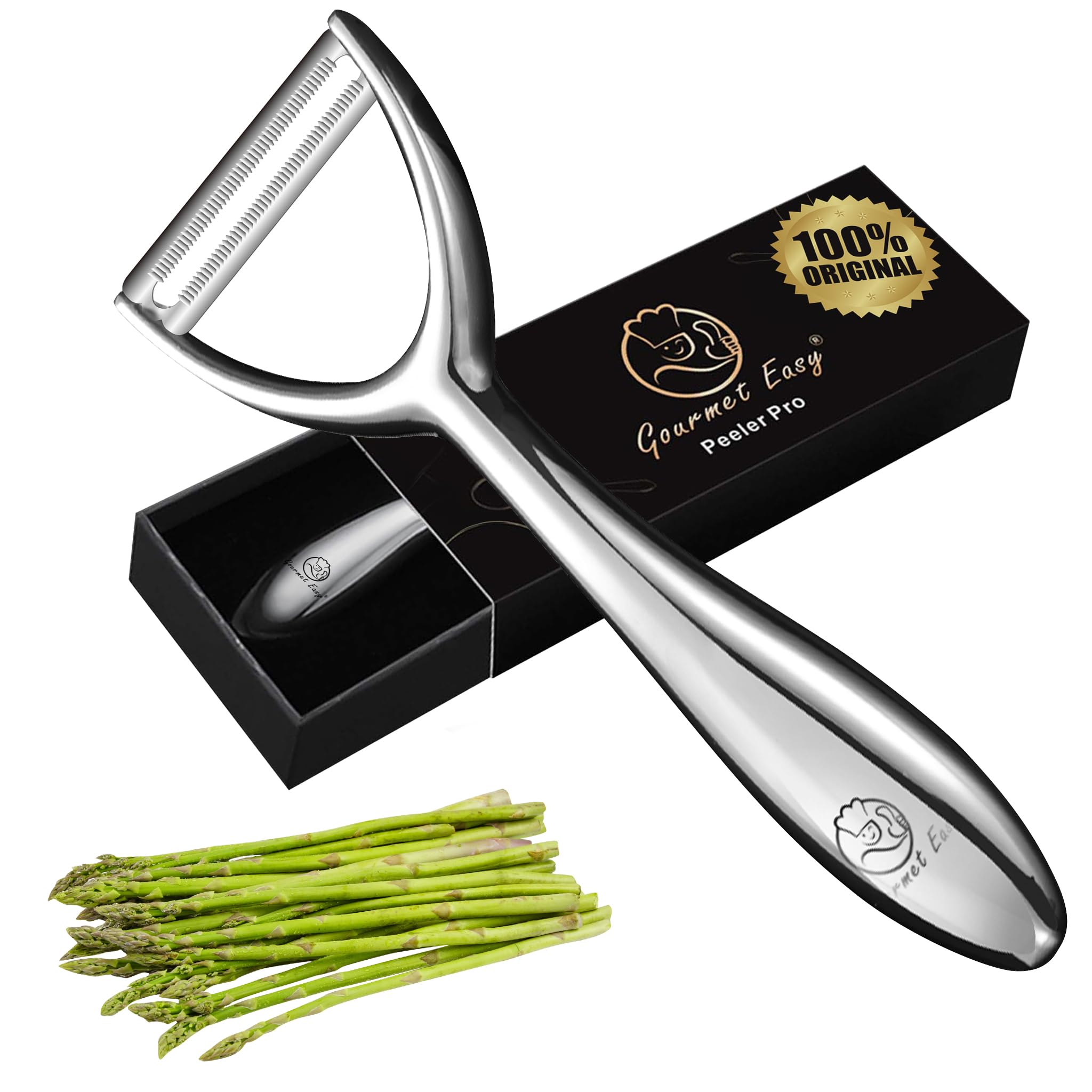 Gourmet Easy front view of Y peeler showing sleek profile and quick prepping