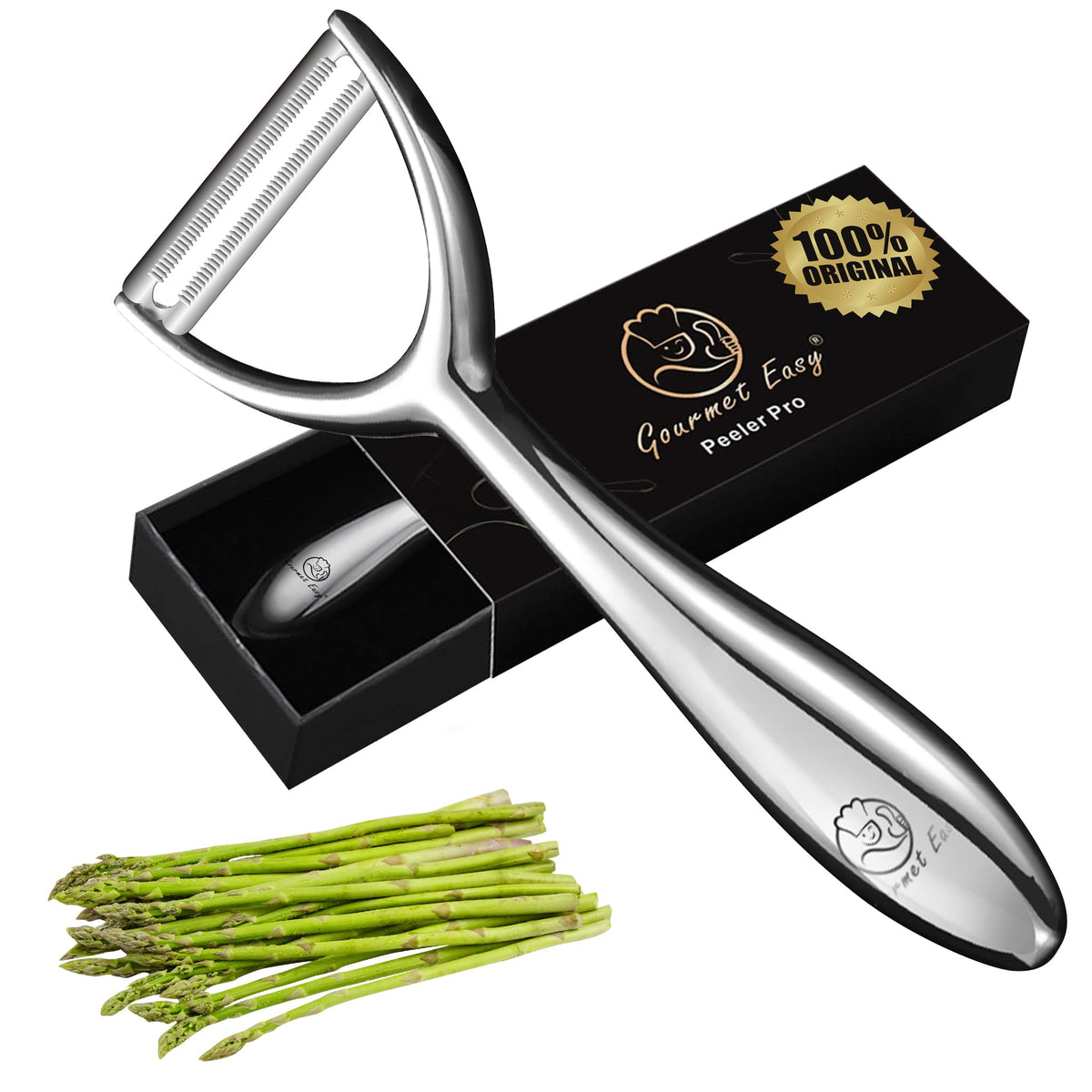 Gourmet Easy front view of Y peeler showing sleek profile and quick prepping
