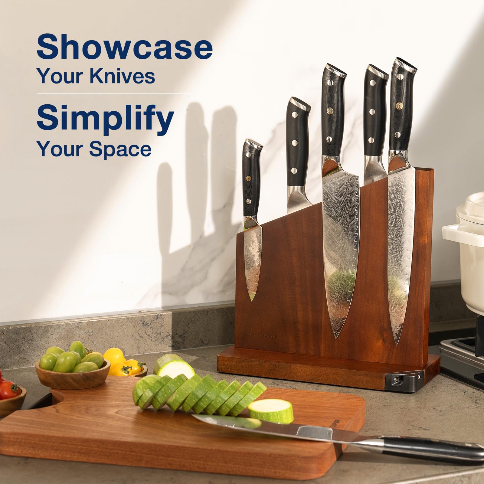 Gourmetop lifestyle kitchen display adding warmth and quick access to knives
