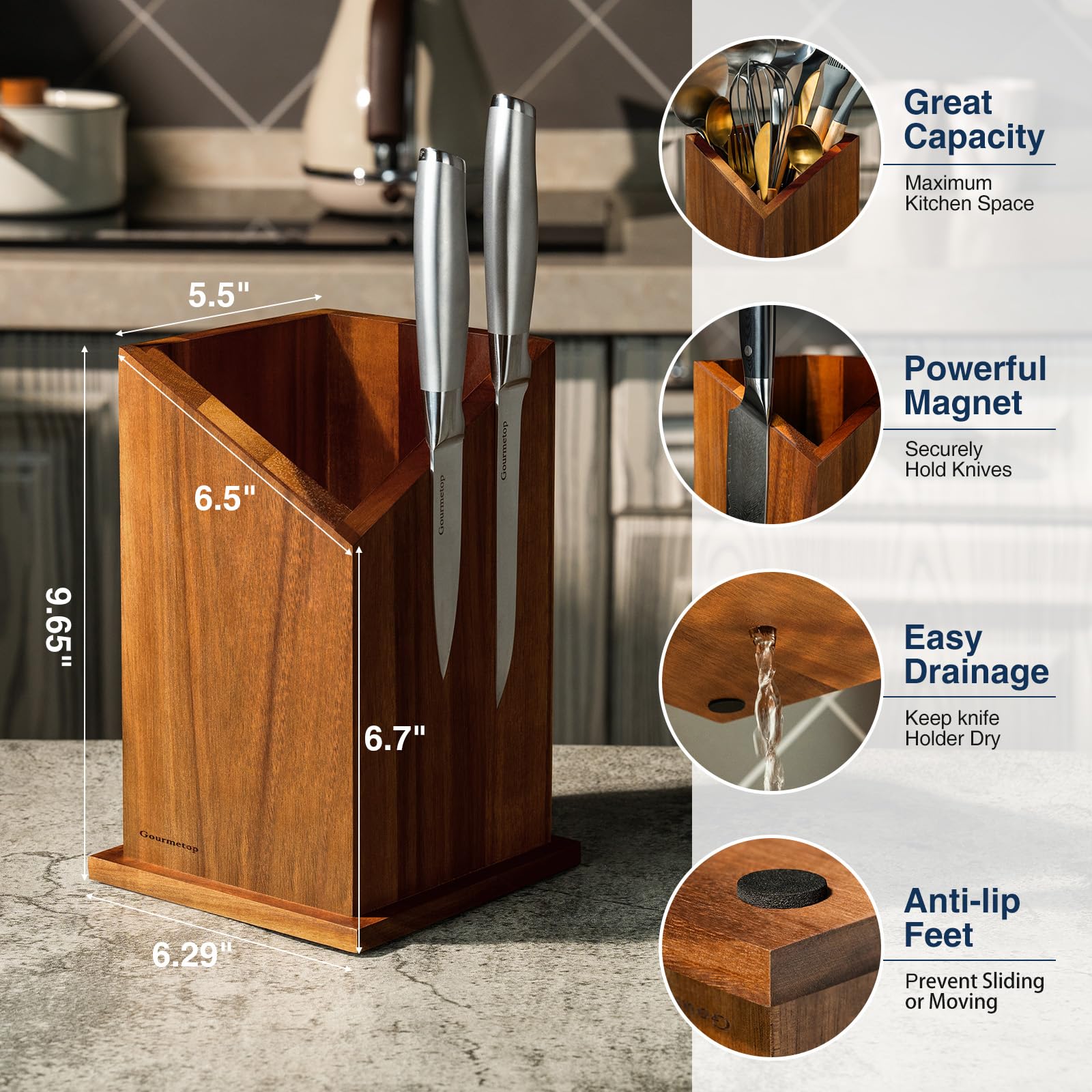 Gourmetop next to cutting board and bowls showing compact size that saves space