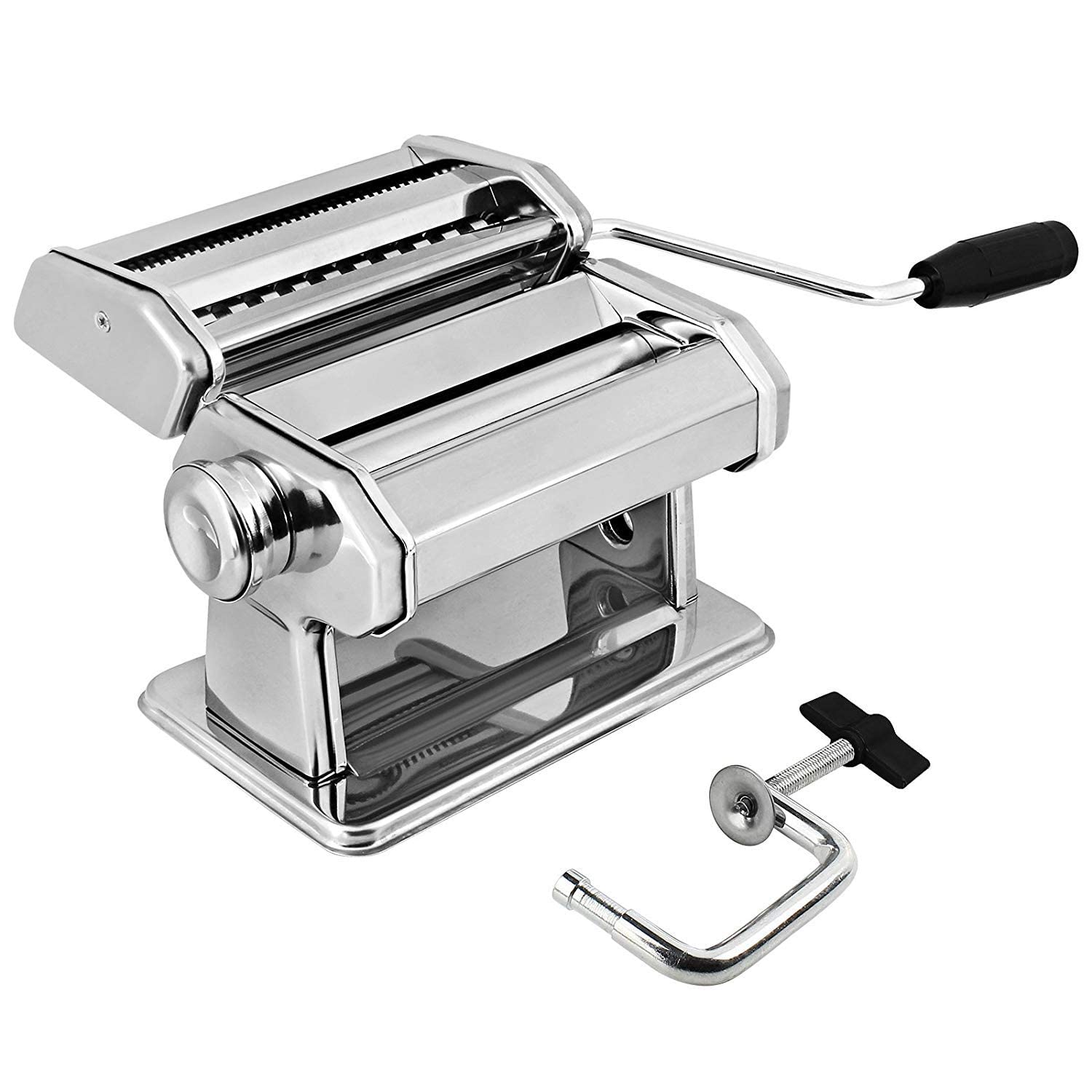 GOURMEX front view stainless steel pasta maker showing polished finish and controls for durable kitchen use
