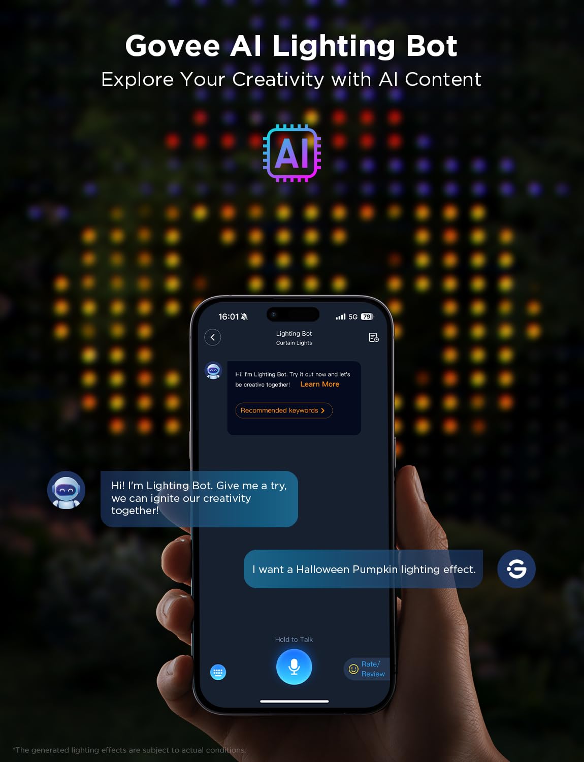Govee app AI scene on phone generating tailored lighting designs instantly