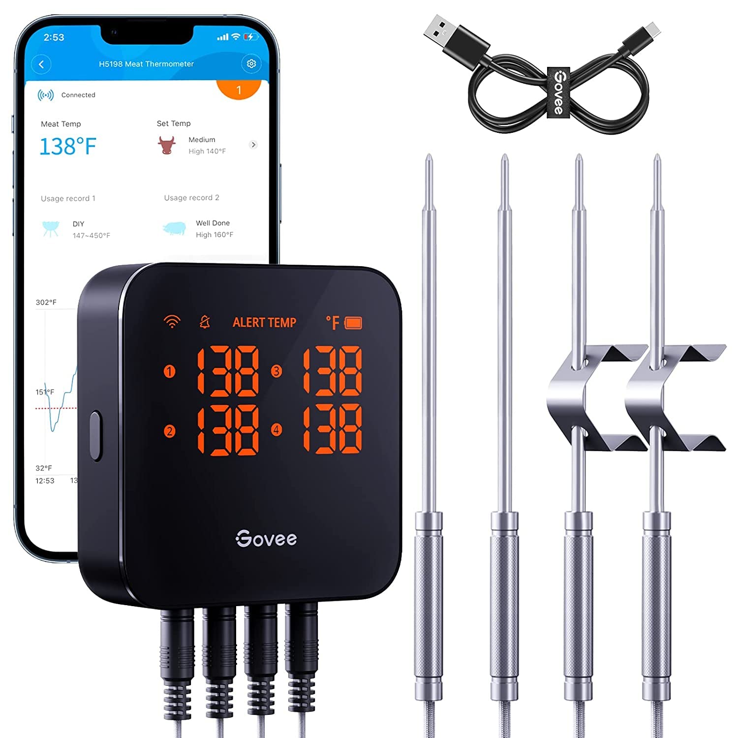 Govee thermometer front view showing controls and compact base for easy monitoring