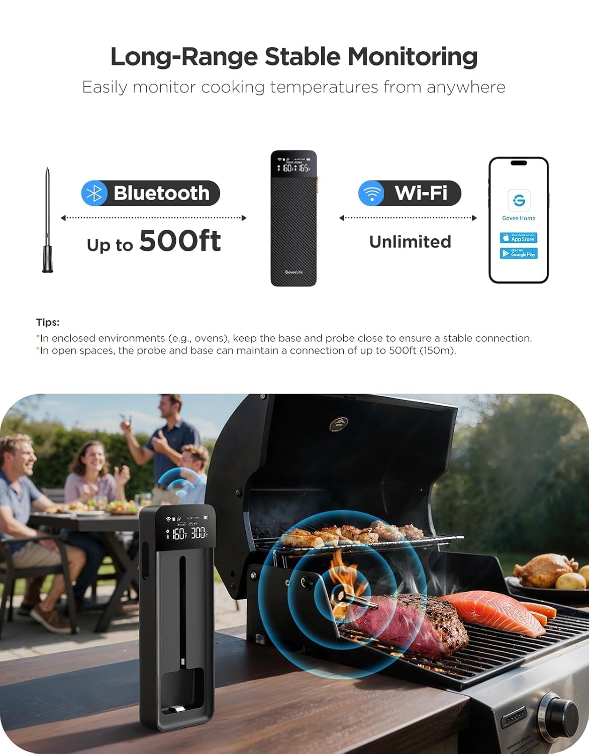 GoveeLife probe in use on a barbecue showing accurate grill monitoring