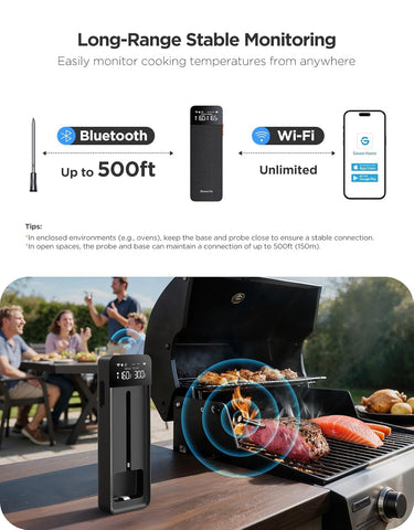 GoveeLife probe in use on a barbecue showing accurate grill monitoring