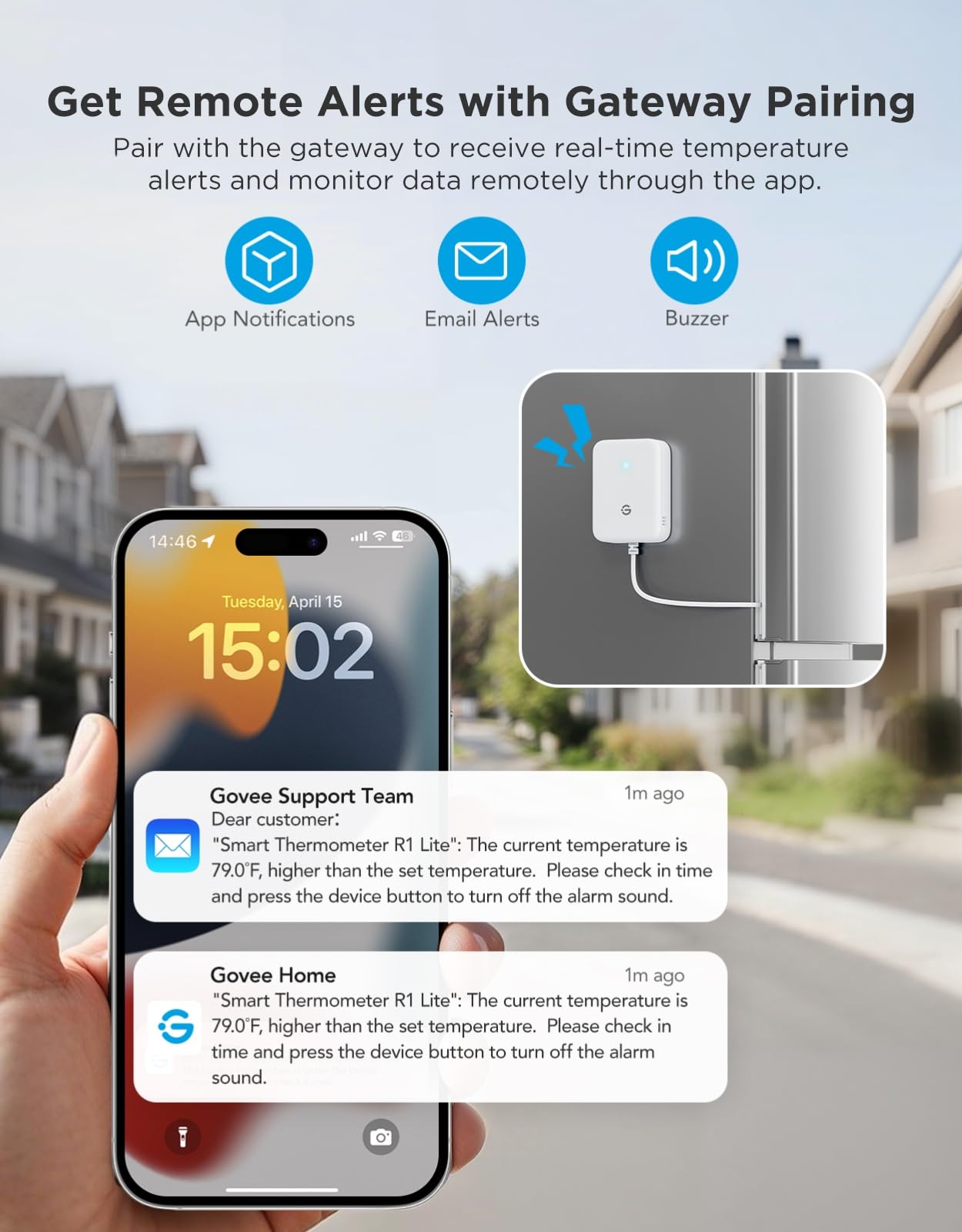 GoveeLife sensor beside phone showing app monitoring benefit