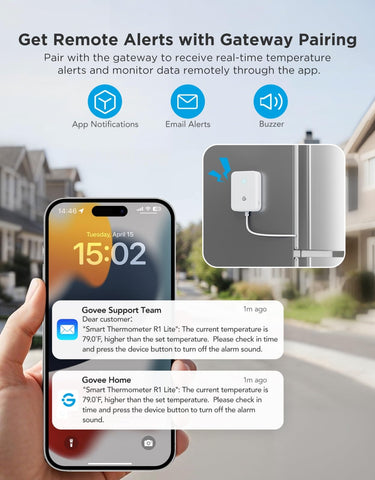 GoveeLife sensor beside phone showing app monitoring benefit