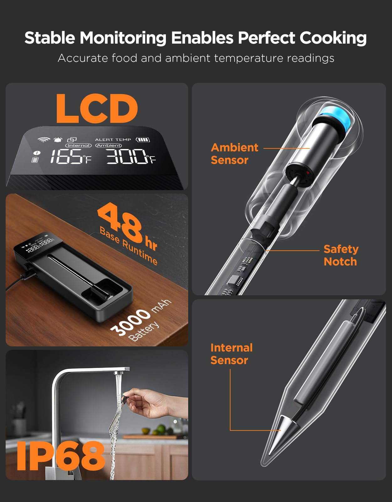 GoveeLife probe inside oven roast monitoring internal meat temperature