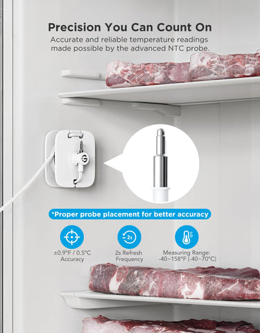 GoveeLife sensor mounted inside a refrigerator offering immediate local monitoring and alerts